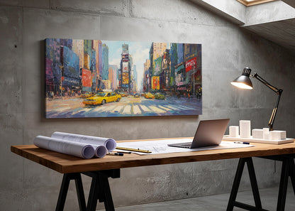 New York Times Square Yellow Taxi Canvas Wall Art – Modern City Street Single & 3 Panel Canvas