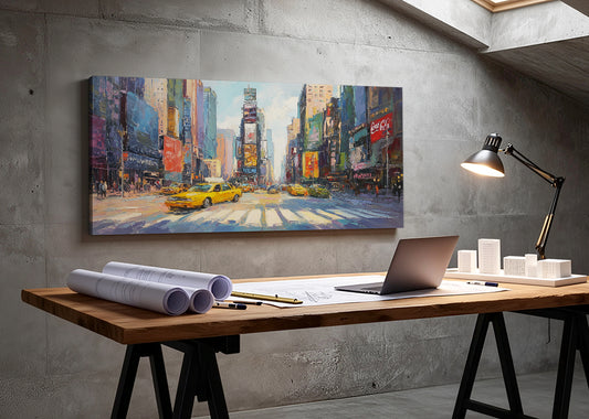 New York Times Square Yellow Taxi Canvas Wall Art – Modern City Street Single & 3 Panel Canvas