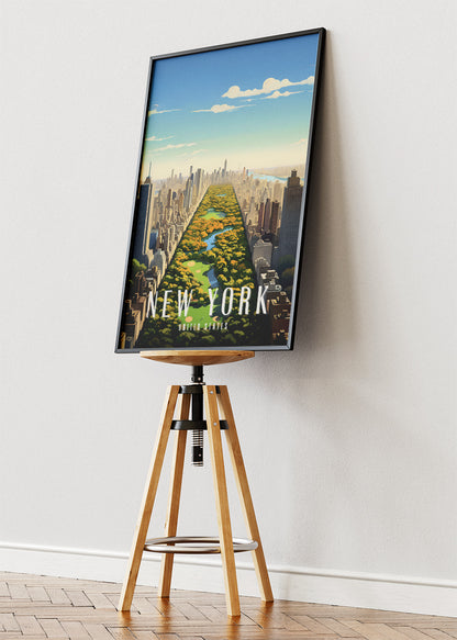 New York United States Poster & Canvas Print – Central Park Aerial Skyline Illustration