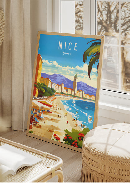 Nice France Beach Poster & Canvas Print – Illustrated French Riviera Art