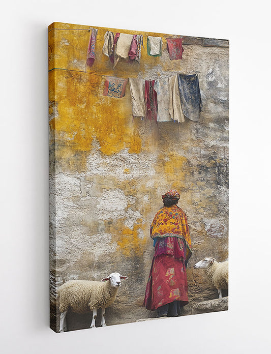 Nomadic Life and Golden Wall – Rural Portrait Canvas & Poster Print – T1433 –