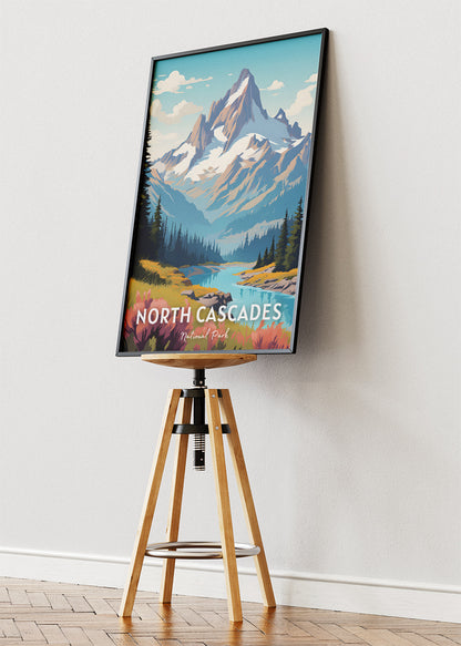 North Cascades National Park Poster & Canvas Print – Illustrated Mountain Landscape Wall Art