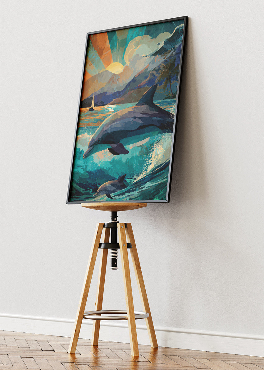Ocean Dolphin Sunset Canvas & Poster Print – AI PRINT LAB
