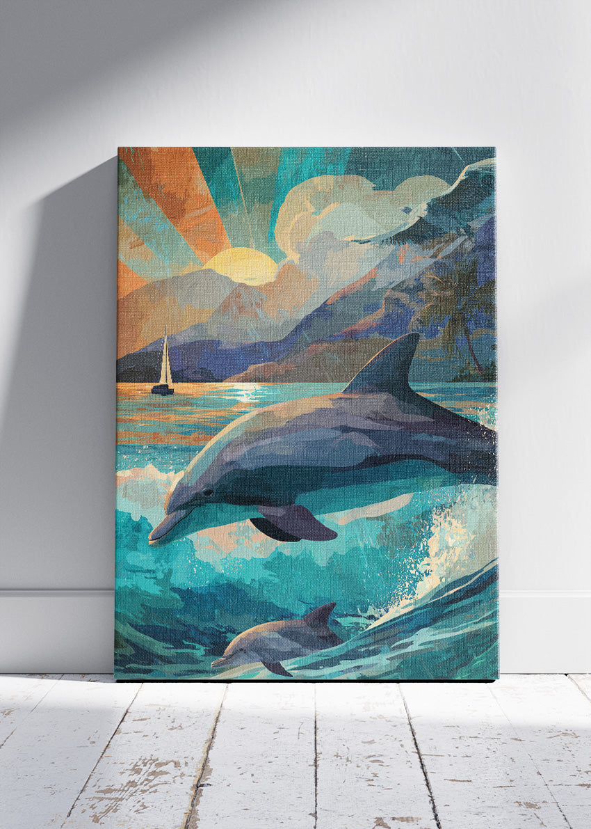 Ocean Dolphin Sunset Canvas & Poster Print – AI PRINT LAB