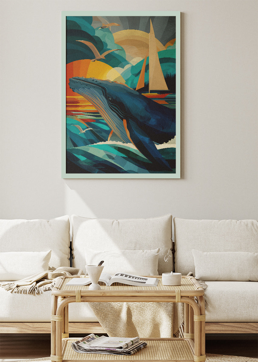 Ocean Majesty Whale Canvas Print & Poster – Sunset Sea Wall Art