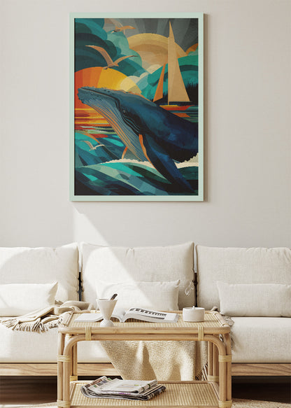Ocean Majesty Whale Canvas Print & Poster – Sunset Sea Wall Art