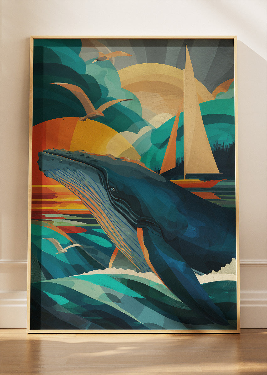 Ocean Majesty Whale Canvas Print & Poster – Sunset Sea Wall Art