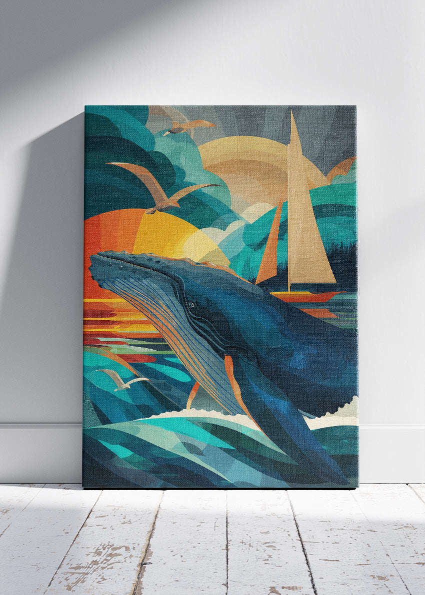 Ocean Majesty Whale Canvas Print & Poster – Sunset Sea Wall Art