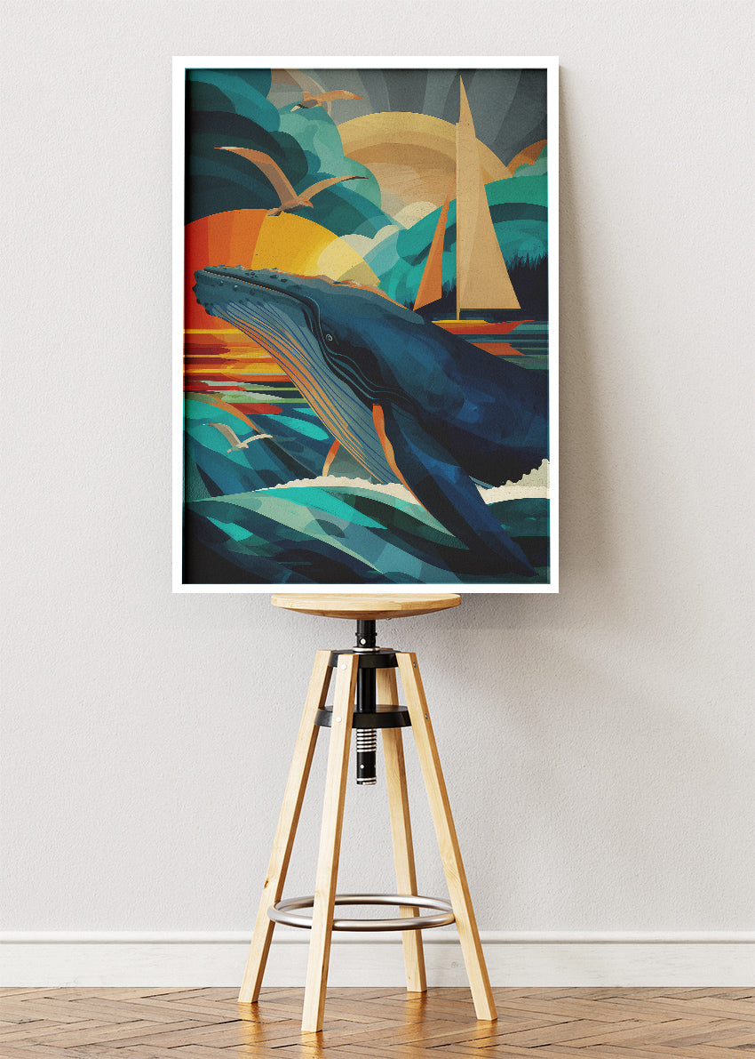 Ocean Majesty Whale Canvas Print & Poster – Sunset Sea Wall Art