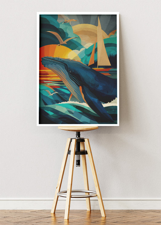 Ocean Majesty Whale Canvas Print & Poster – Sunset Sea Wall Art
