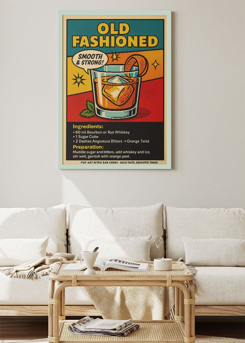 Old Fashioned Pop Art Cocktail Poster & Canvas Print | Retro Whiskey Bar Wall Art