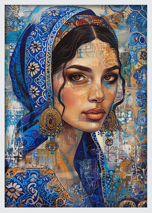 Oriental Elegance – Blue & Gold Cultural Woman Portrait Canvas & Poster Art – T1001 – AiPrintLab
