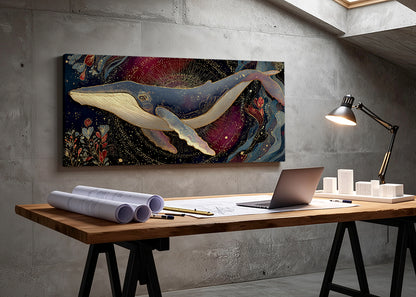 Ornate Celestial Whale Canvas Wall Art – Single & 3 Panel Split – AI PRINT LAB