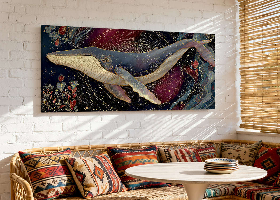 Ornate Celestial Whale Canvas Wall Art – Single & 3 Panel Split – AI PRINT LAB