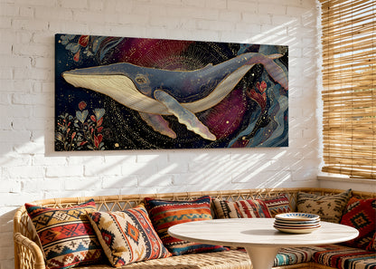 Ornate Celestial Whale Canvas Wall Art – Single & 3 Panel Split – AI PRINT LAB