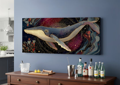 Ornate Celestial Whale Canvas Wall Art – Single & 3 Panel Split – AI PRINT LAB