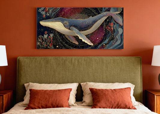Ornate Celestial Whale Canvas Wall Art – Single & 3 Panel Split – AI PRINT LAB