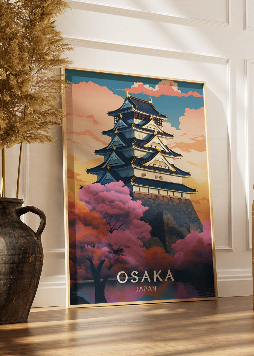 Osaka Japan Poster & Canvas Print – Illustrated Osaka Castle Art