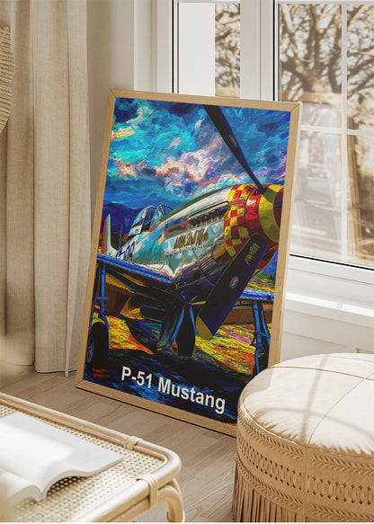 P-51 Mustang Poster & Canvas Print – Illustrated WWII Fighter Aircraft Wall Art