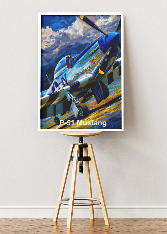 P-51 Mustang Poster & Canvas Print – Illustrated WWII Fighter Aircraft Wall Art