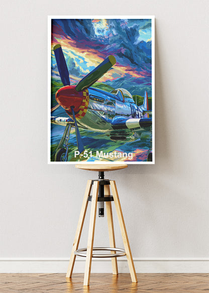 P-51 Mustang Poster & Canvas Print – Illustrated WWII Fighter Plane Wall Art