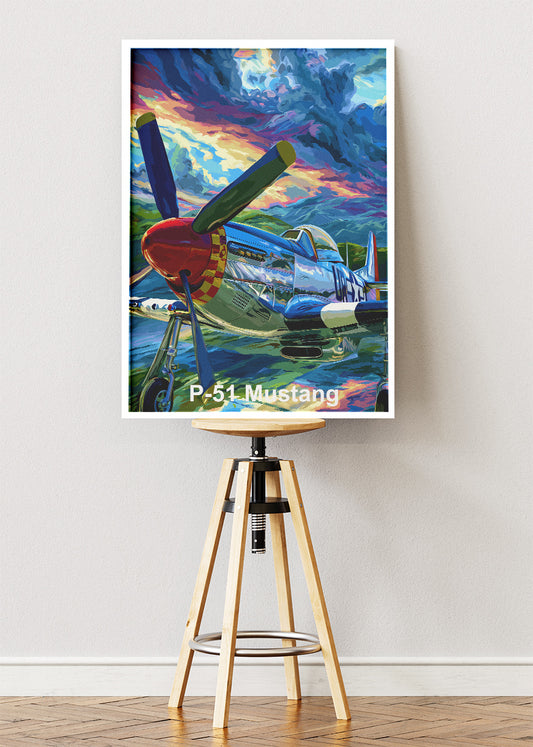P-51 Mustang Poster & Canvas Print – Illustrated WWII Fighter Plane Wall Art