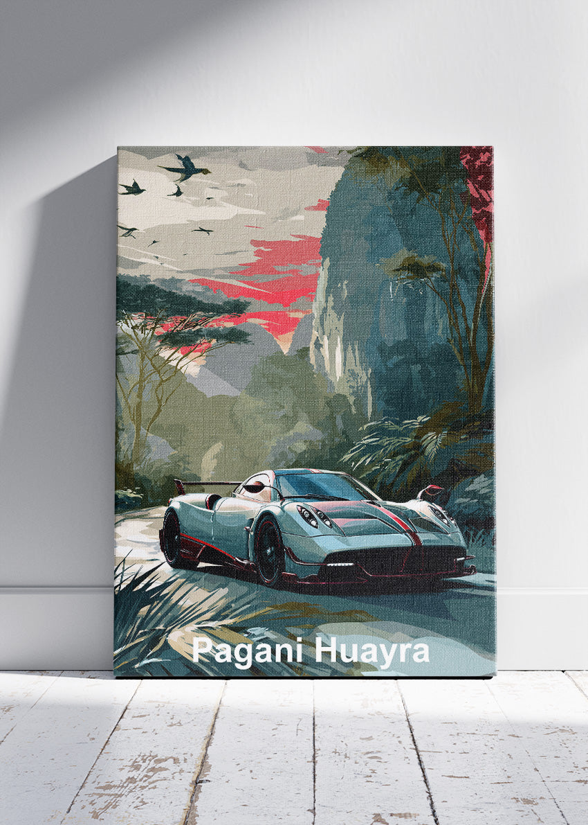 Pagani Huayra Exotic Landscape Canvas Print & Poster – Luxury Hypercar Wall Art – AI PRINT LAB