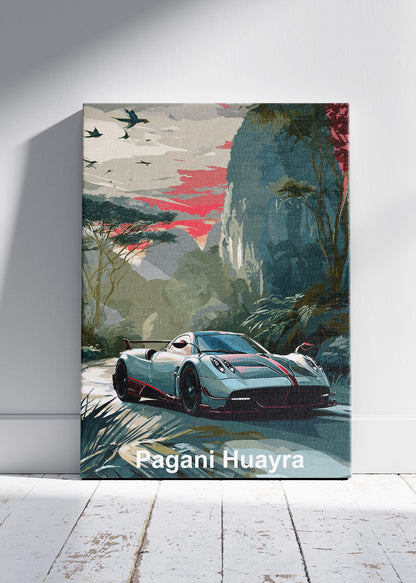 Pagani Huayra Exotic Landscape Canvas Print & Poster – Luxury Hypercar Wall Art – AI PRINT LAB