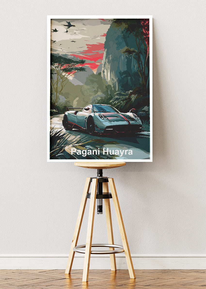 Pagani Huayra Exotic Landscape Canvas Print & Poster – Luxury Hypercar Wall Art – AI PRINT LAB