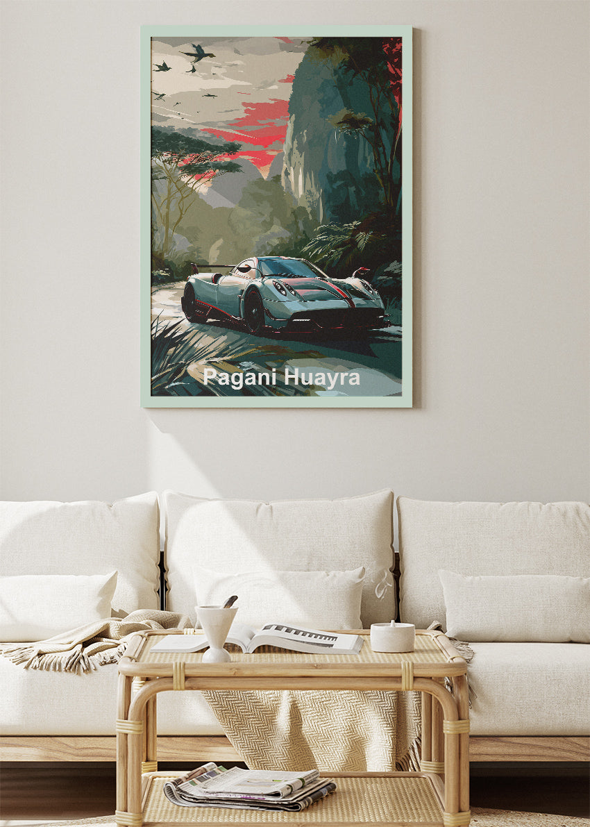 Pagani Huayra Exotic Landscape Canvas Print & Poster – Luxury Hypercar Wall Art – AI PRINT LAB