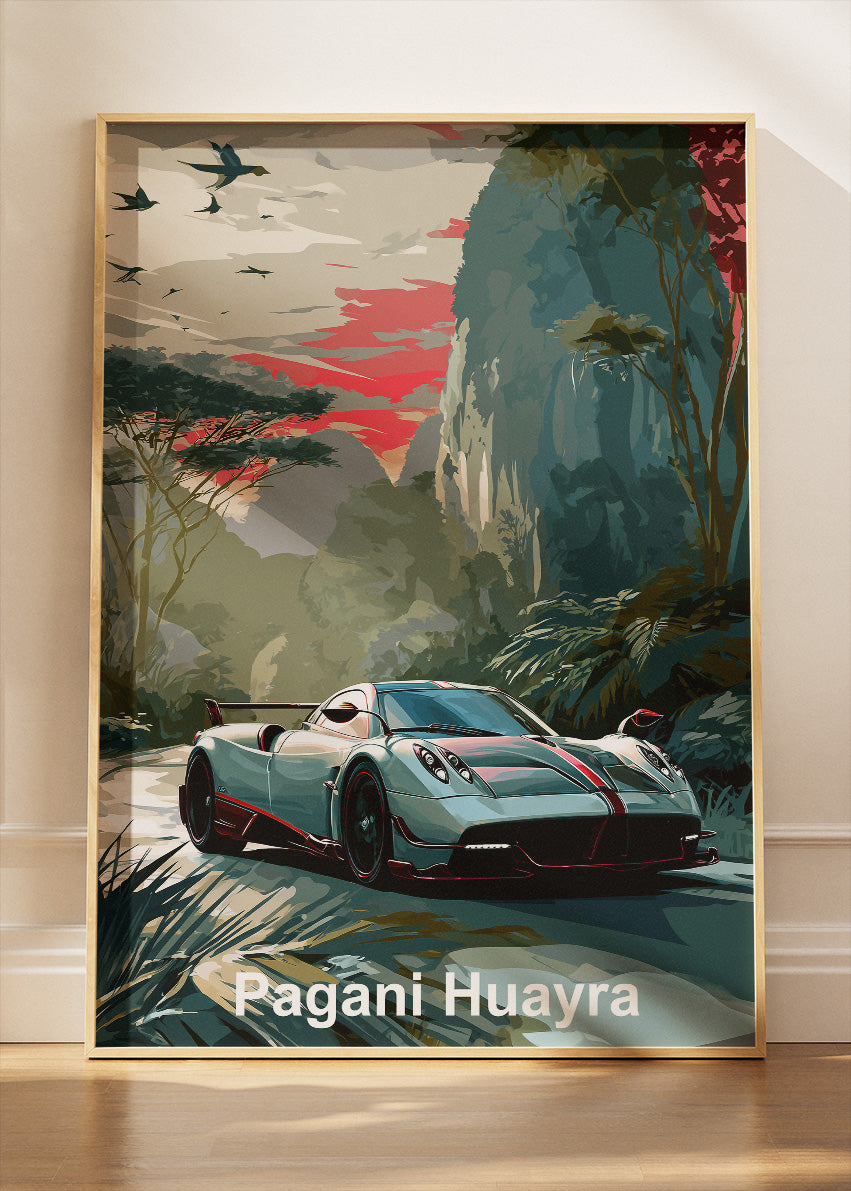 Pagani Huayra Exotic Landscape Canvas Print & Poster – Luxury Hypercar Wall Art – AI PRINT LAB
