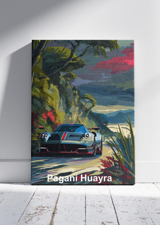 Pagani Huayra Scenic Drive Canvas Print & Poster – Luxury Hypercar Landscape Wall Art – AI PRINT LAB