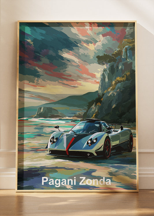 Pagani Zonda Coastal Canvas Print & Poster – Luxury Hypercar Beach Wall Art – AI PRINT LAB