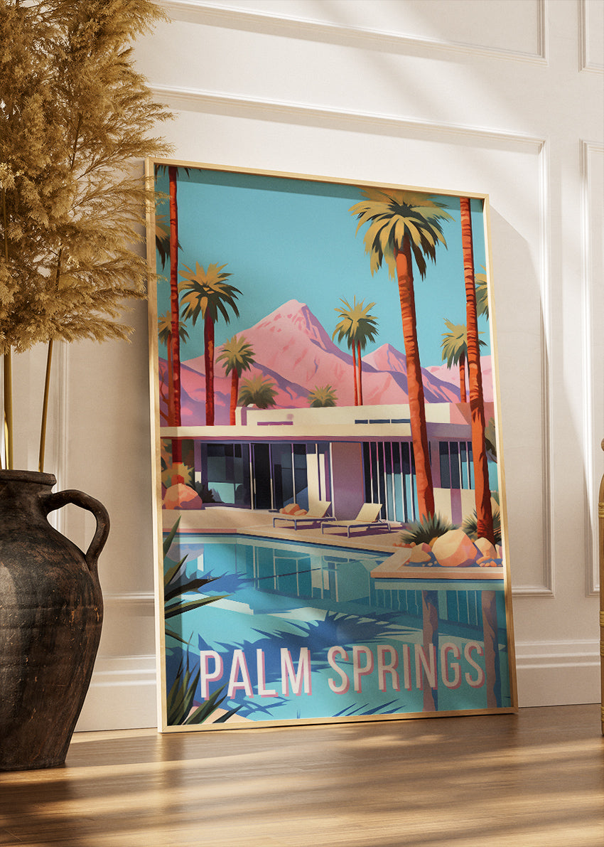 Palm Springs California Poster & Canvas Print – Mid-Century Modern Poolside Illustration