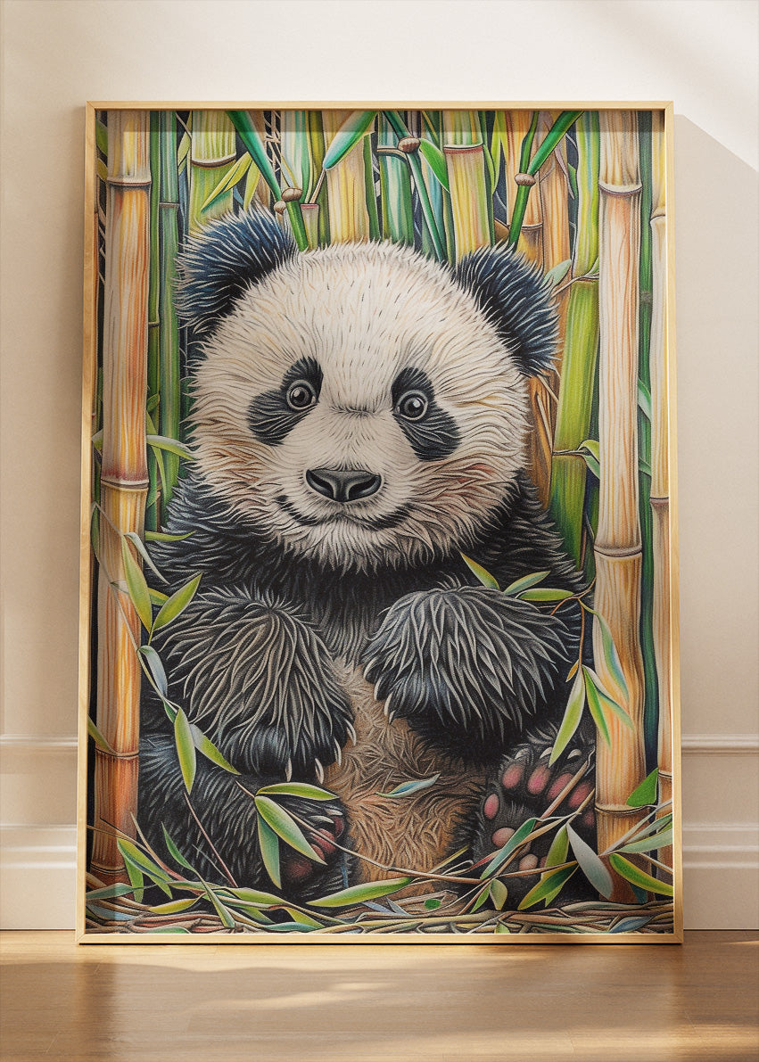 Panda Bear Art Print & Canvas – Cute Panda Wall Art with Bamboo Illustration