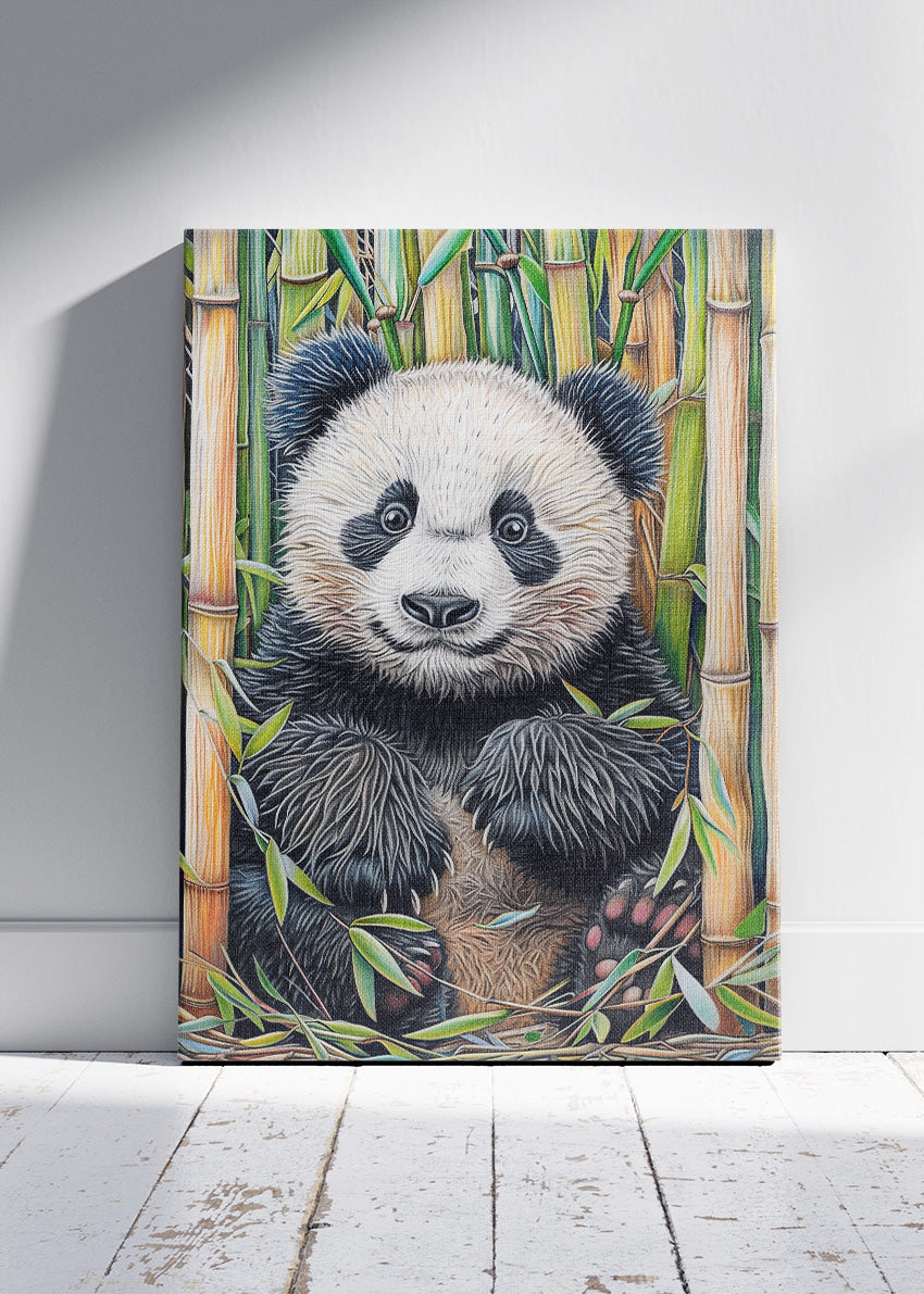 Panda Bear Art Print & Canvas – Cute Panda Wall Art with Bamboo Illustration