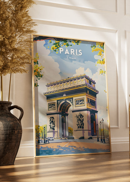 Paris France Poster & Canvas Print – Vintage Arc de Triomphe Travel Art