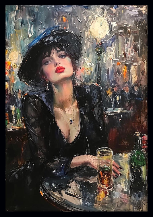 Parisian Night Out – Elegant Woman with Wine Canvas Art & Poster Print – T1056 – AiPrintLab