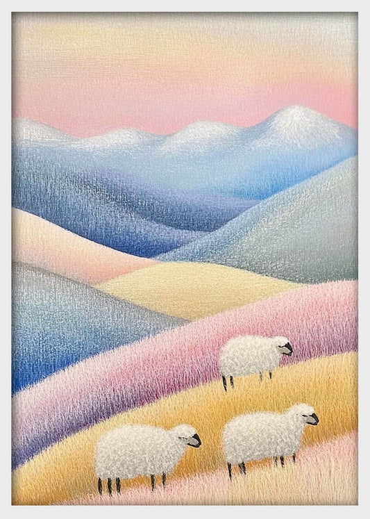 Pastel Hills with Grazing Sheep – Soft Landscape Canvas & Poster Wall Art – T1303 – AiPrintLab