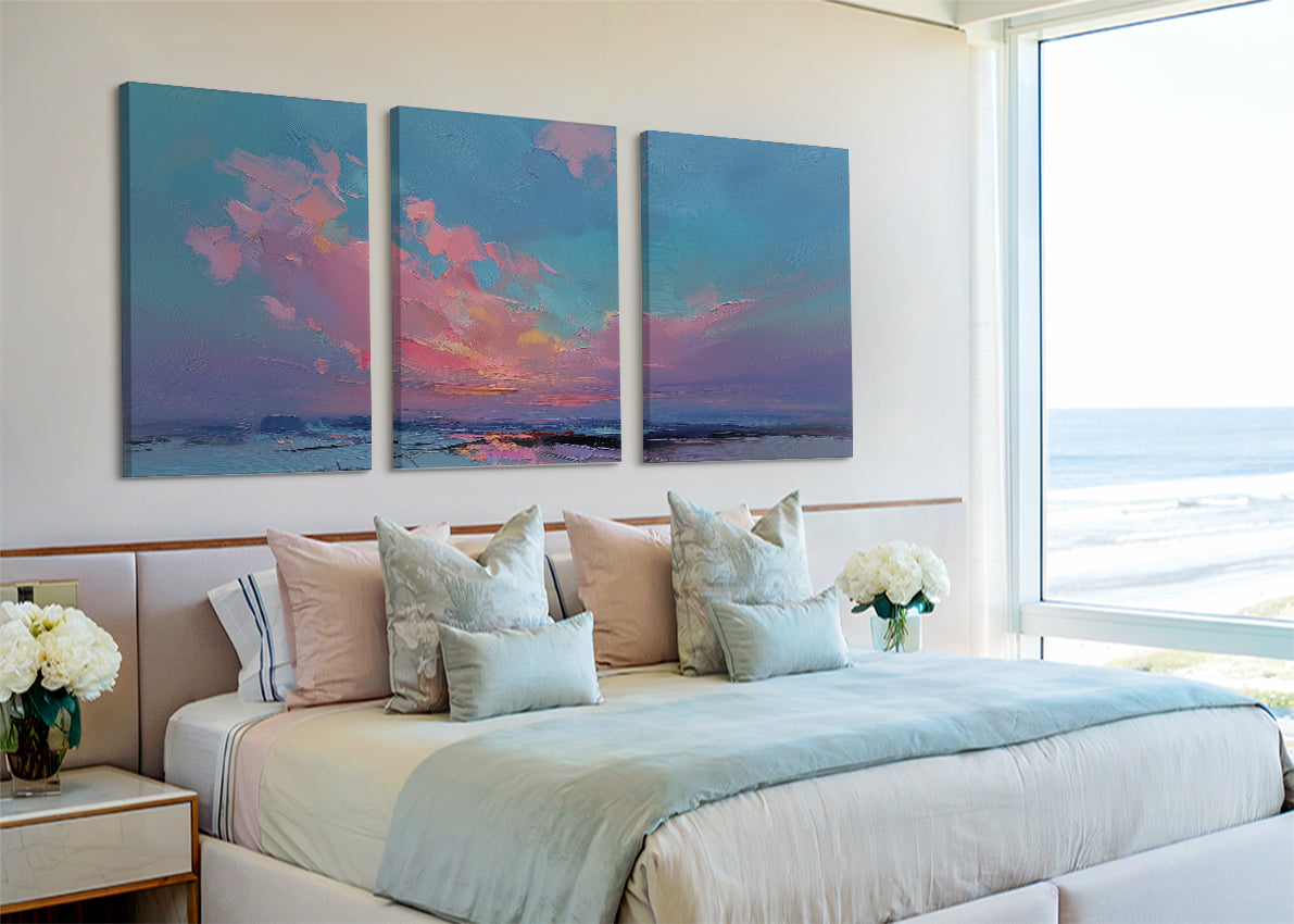 Pastel Horizon Abstract Sunset Canvas Wall Art – Single & 3 Panel Split – AI PRINT LAB