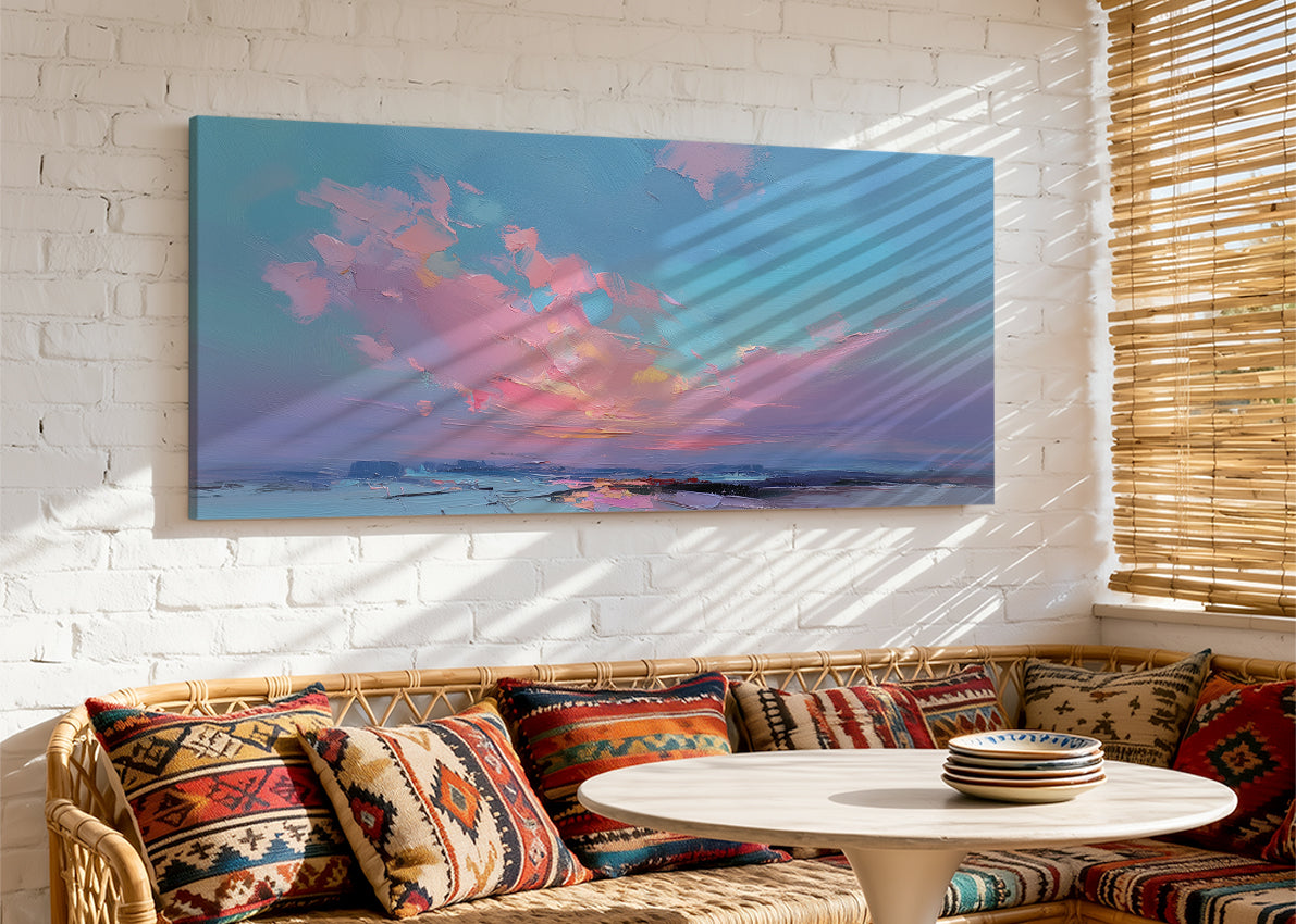 Pastel Horizon Abstract Sunset Canvas Wall Art – Single & 3 Panel Split – AI PRINT LAB