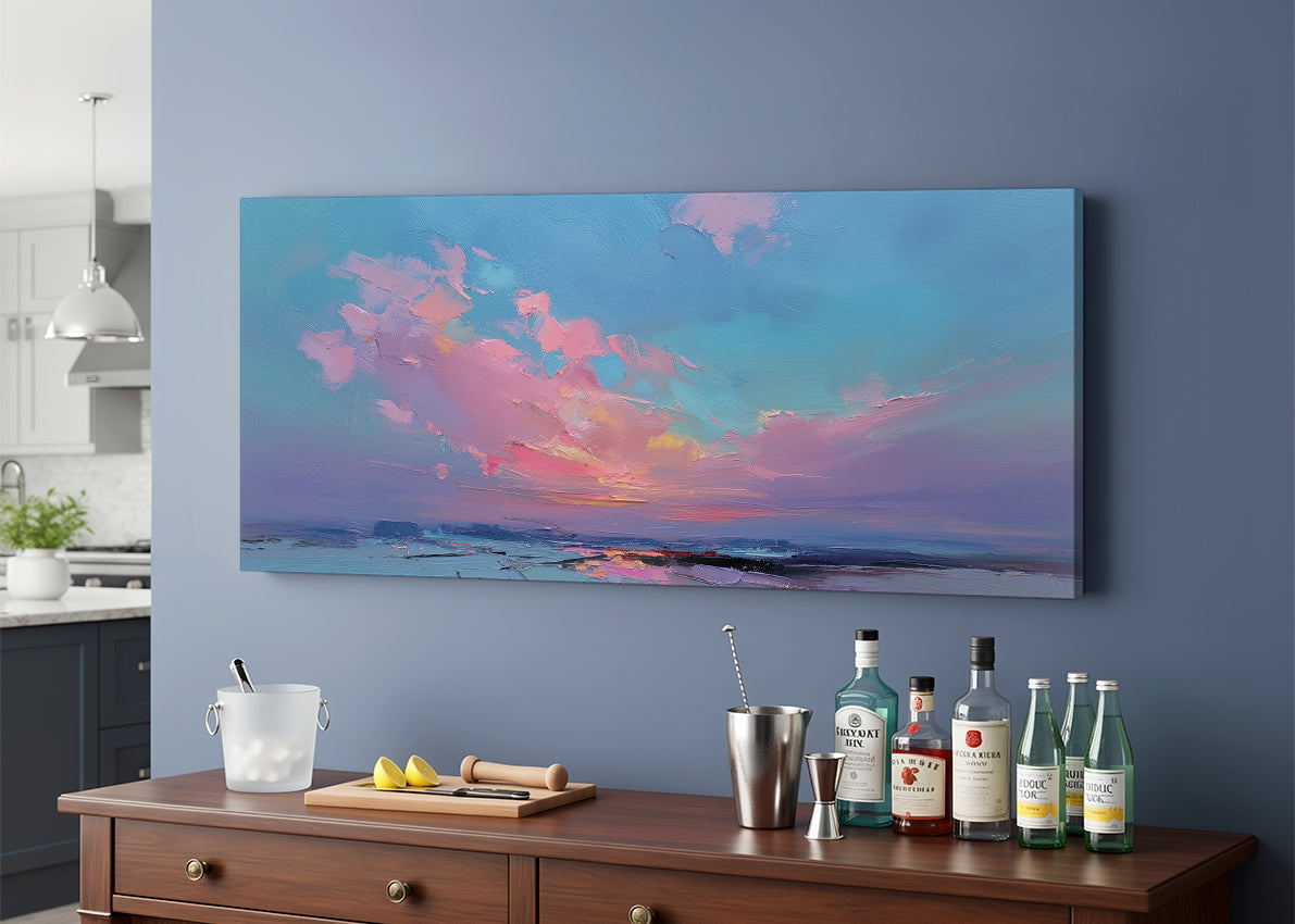 Pastel Horizon Abstract Sunset Canvas Wall Art – Single & 3 Panel Split – AI PRINT LAB