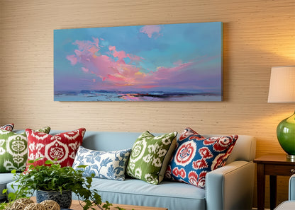 Pastel Horizon Abstract Sunset Canvas Wall Art – Single & 3 Panel Split – AI PRINT LAB