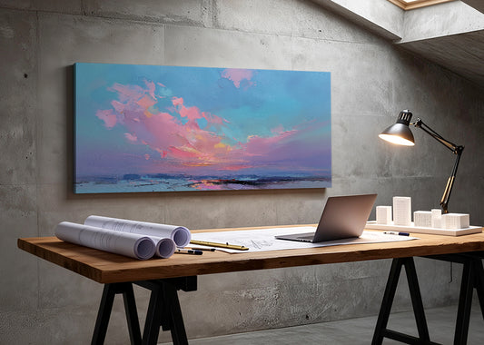 Pastel Horizon Abstract Sunset Canvas Wall Art – Single & 3 Panel Split – AI PRINT LAB