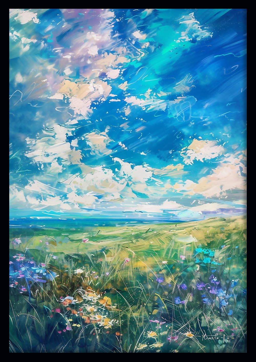 Pastel Meadow and Sky Landscape Canvas Wall Art – Tranquil Nature Scene – T858 – AiPrintLab