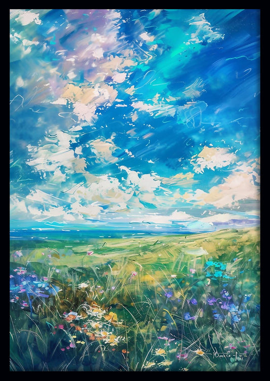 Pastel Meadow and Sky Landscape Canvas Wall Art – Tranquil Nature Scene – T858 – AiPrintLab
