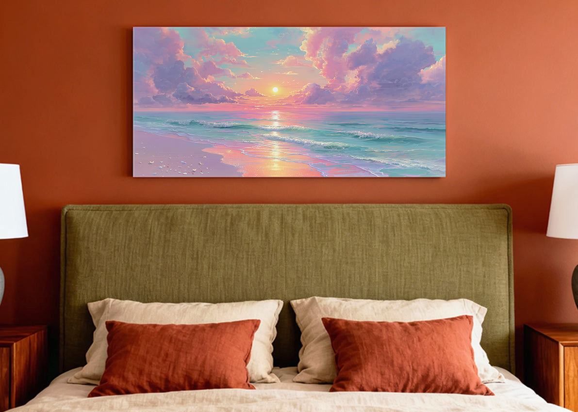 Pastel Ocean Sunset Beach Canvas Wall Art – Single & 3 Panel Canvas – AI PRINT LAB