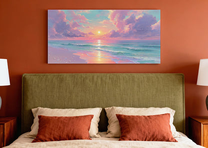 Pastel Ocean Sunset Beach Canvas Wall Art – Single & 3 Panel Canvas – AI PRINT LAB