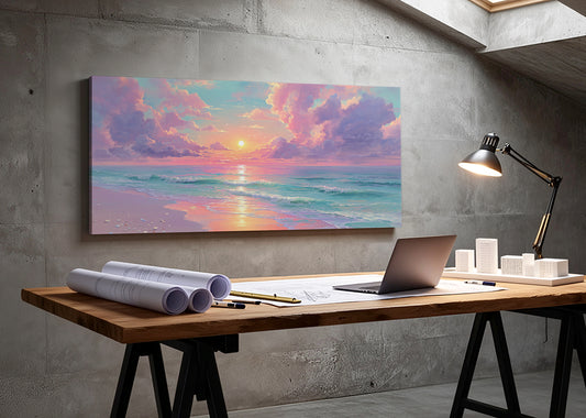 Pastel Ocean Sunset Beach Canvas Wall Art – Single & 3 Panel Canvas – AI PRINT LAB