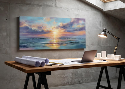 Pastel Sunrise Over Ocean Canvas Wall Art – Single & 3 Panel Split – AI PRINT LAB